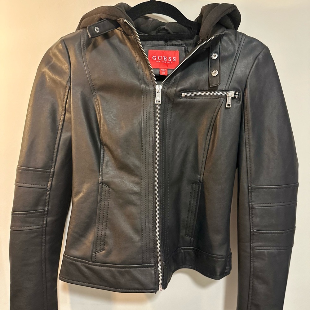 Guess Women's Black Leather Moto Jacket
